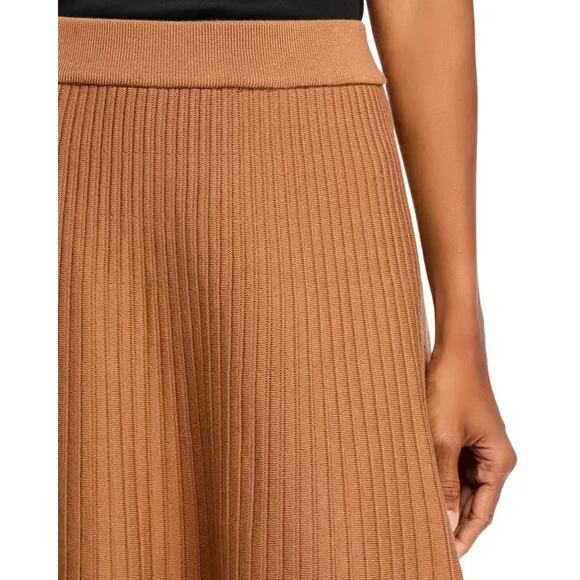Nancy Yang Women Brown Ribbed Knit Cotton/Viscose A-line Midi Skirt Size S - Picture 5 of 6